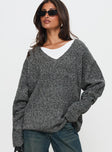 Beyond My Gaze V Neck Knit Sweater Grey