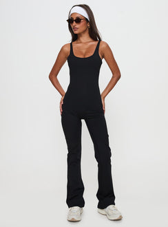 Full-time Flared Backless Active Romper Black