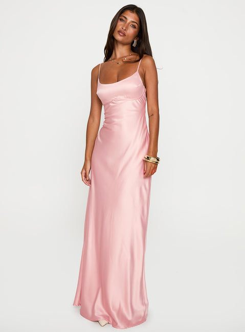 front view of model wearing Princess Polly Ravia Maxi Dress Pink Scoop Neck 