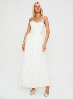 front view of model wearing Princess Polly Ceremonious Maxi Dress White Sweetheart Neckline 