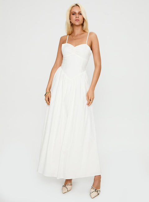 front view of model wearing Princess Polly Ceremonious Maxi Dress White Sweetheart Neckline 