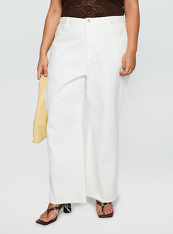 back view of model wearing Princess Polly Fawcett Jeans White Curve High Waisted 