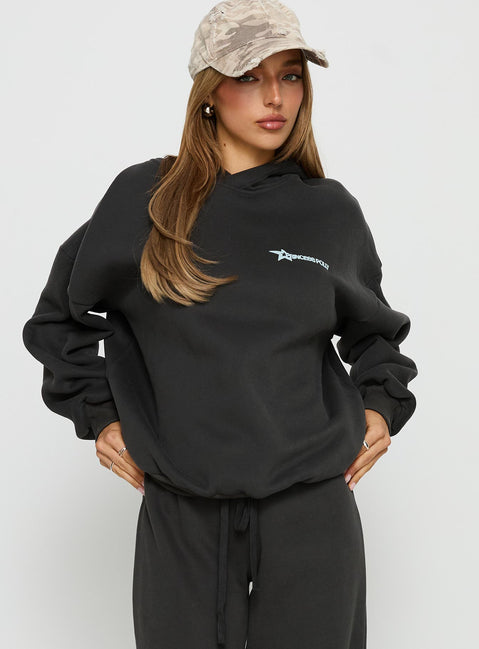 front view of model wearing Princess Polly Princess Polly Stargirl Hoodie Charcoal Longline Jumpers 