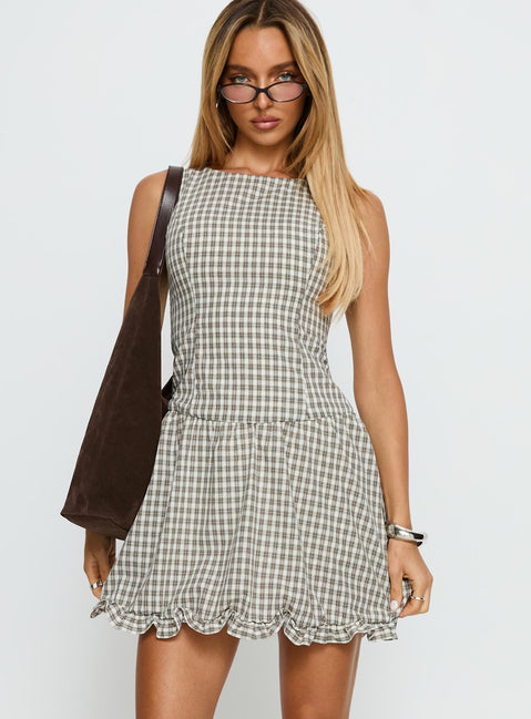 Isidra Drop Waist Playsuit Grey Check