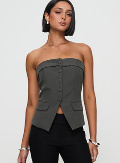 front view of model wearing Princess Polly Change It Up Strapless Top Grey Sleeveless straight 