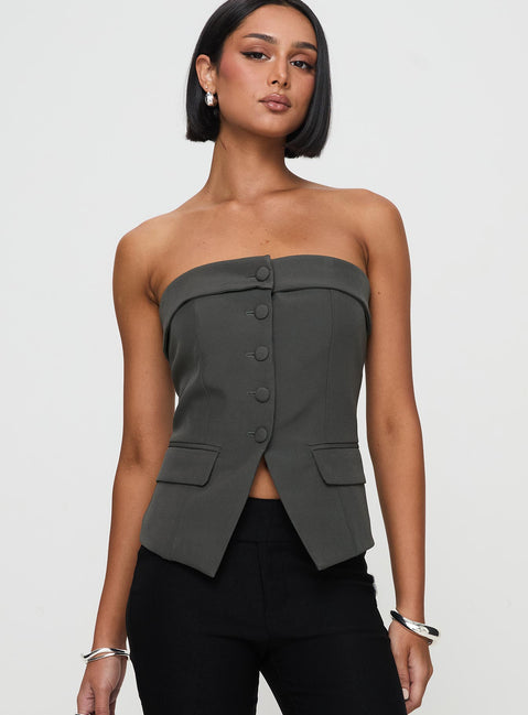 front view of model wearing Princess Polly Change It Up Strapless Top Grey Sleeveless straight 