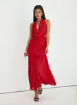 side view of model wearing Princess Polly Alejandria Cowl Neck Maxi Dress Red Cowl Neck 