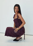 side view of model wearing Princess Polly Lanai Maxi Dress Plum Cowl Neck 