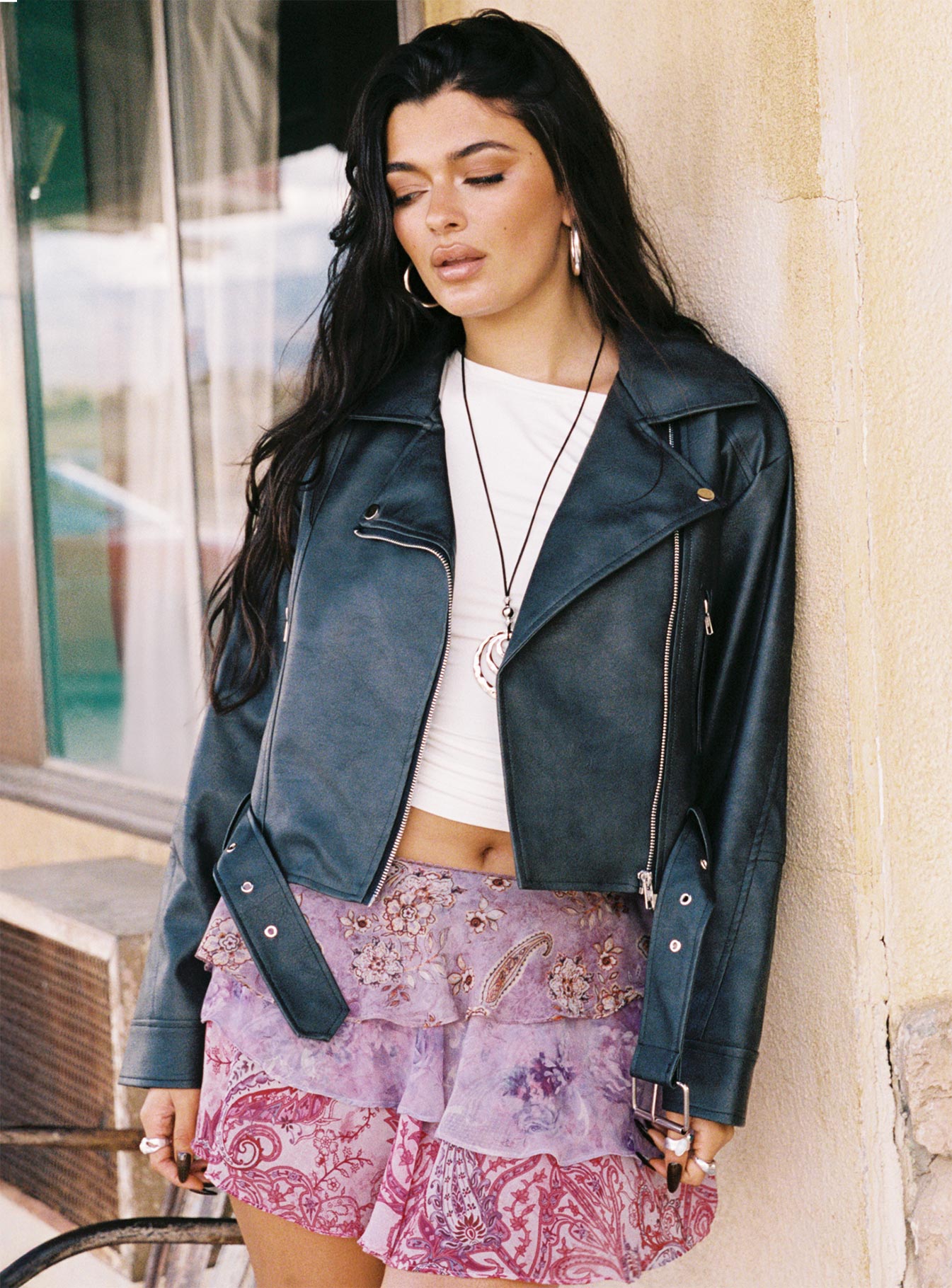 Face The Wind Faux Leather Jacket Grey