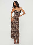 Front view of model wearing  front Princess Polly Crew Neck  Emily Bias Cut Maxi Dress Leopard