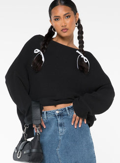 front view of model wearing Princess Polly Eames Sweater Black Long 