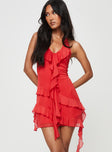 Princess Polly Plunger  Fig Ruffle Mini Dress Red