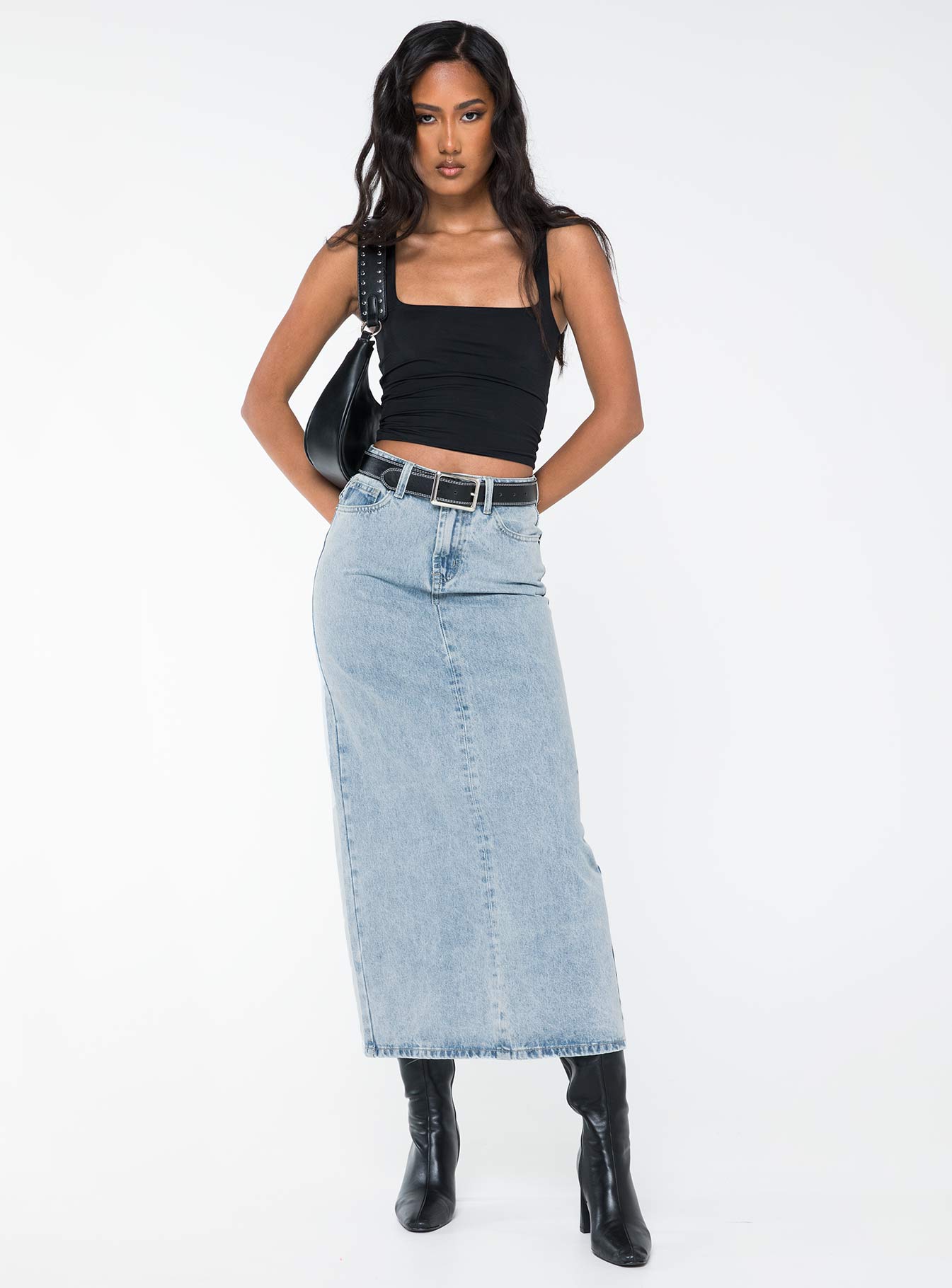 product Whessler Split Back Denim Midi Skirt Angel Blue Princess Polly  Midi Skirts 