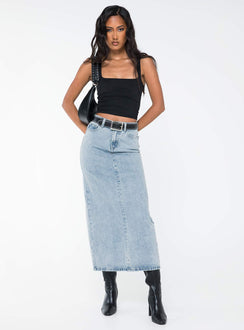 product Whessler Split Back Denim Midi Skirt Angel Blue Princess Polly  Midi Skirts 