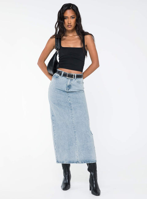 product Whessler Split Back Denim Midi Skirt Angel Blue Princess Polly  Midi Skirts 