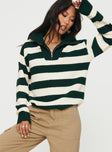 Neena Quarter Zip Sweater Green / Cream Princess Polly  regular 