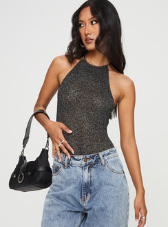 front view of model wearing Princess Polly Meegan Bodysuit Black Sleeveless Crew Neck 