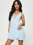 Front view of model wearing  front Princess Polly V-Neck  Lakeisha Mini Dress Blue