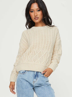 Dunham Cable Knit Sweater Beige Princess Polly  regular 