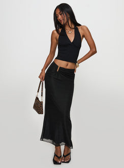   front view of model wearing Princess Polly Satine Maxi Skirt Black Maxi 