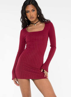 product Princess Polly Crew Neck  Barossa Long Sleeve Mini Dress Burgundy