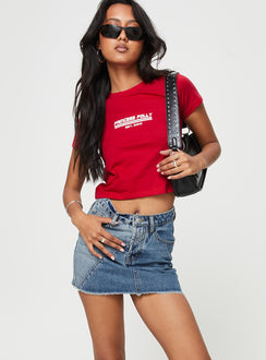 Front view of model wearing  front Jellicoe Spliced Denim Skirt Multi Wash Princess Polly  Mini Skirts 