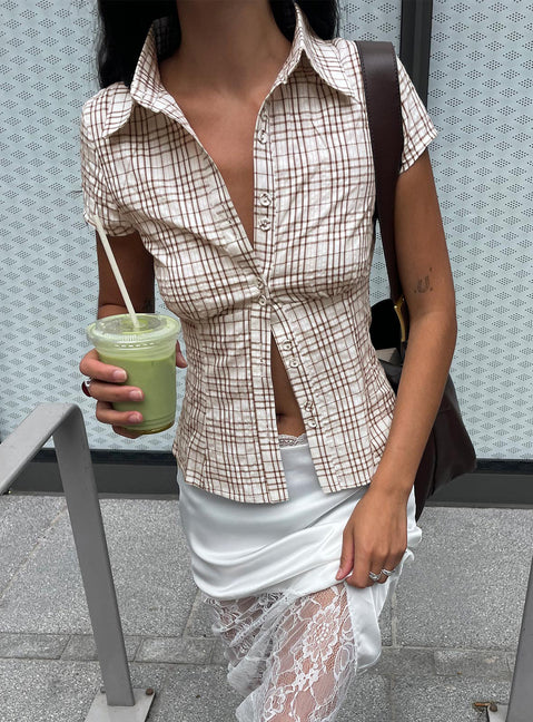 Cottesloe Blouse Top Brown Check