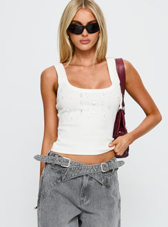 Diviana Droplet Rib Tank Top White