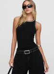 front view of model wearing Princess Polly Pietra Bodysuit Black Sleeveless 