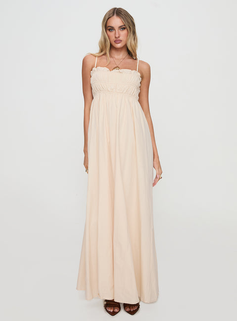 back view of model wearing Princess Polly Love All Around Maxi Dress Cream Square Neck 