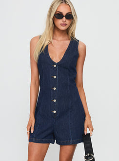 Arcore Button Up Denim Playsuit Dark Wash