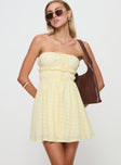 front view of model wearing Princess Polly Nnarlia Mini Dress Lemon Straight Neck 