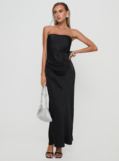front view of model wearing Princess Polly Marlisa Strapless Maxi Dress Black Straight Neck 