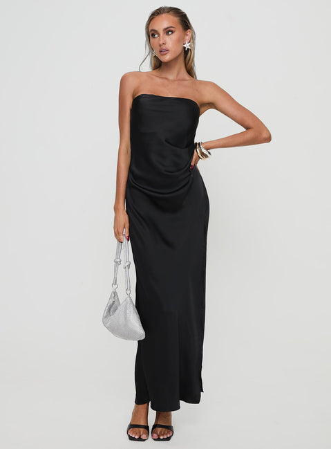 front view of model wearing Princess Polly Marlisa Strapless Maxi Dress Black Straight Neck 