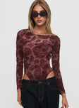 front view of model wearing Princess Polly Spruce Bodysuit Red Paisley Full Sleeves 