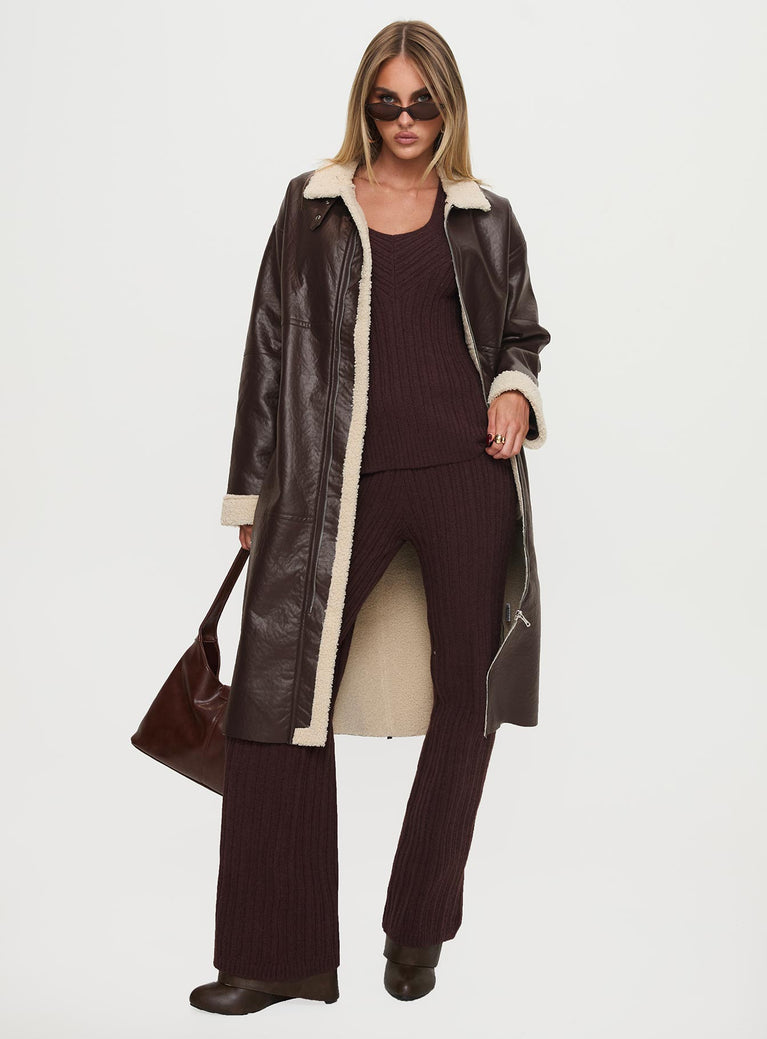 Ammelia Shearling Long-line Jacket Brown