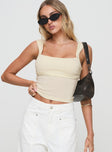 front view of model wearing Princess Polly Francois Backless Top Cream Sleeveless Square Neck 