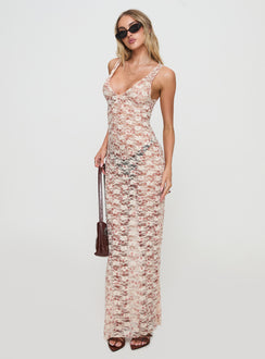 side view of model wearing Princess Polly Valtheni Maxi Dress Multi Plunger 