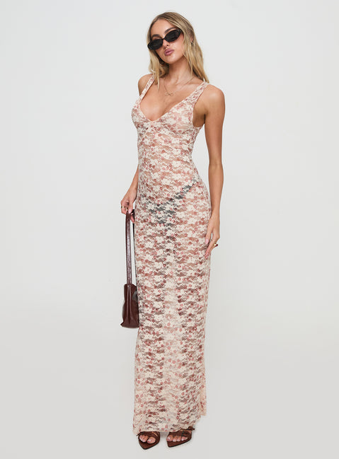 side view of model wearing Princess Polly Valtheni Maxi Dress Multi Plunger 