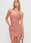 side view of model wearing Princess Polly Gradine Mini Dress Pink Square Neck 