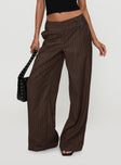 back view of model wearing Princess Polly Cedars Low Rise Pant Brown Stripe Low Rise Pants 