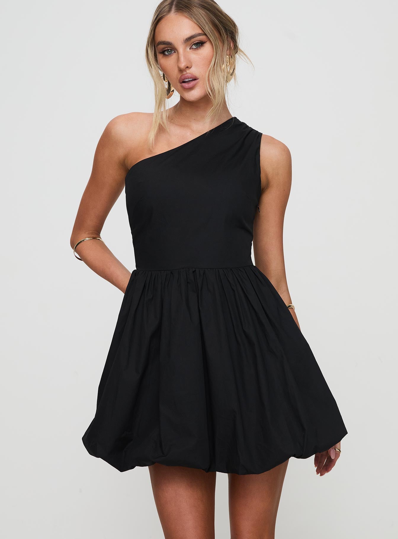 Debut Bubble Hem Mini Dress Black