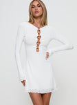 front view of model wearing Princess Polly Dejonge Ring Mini Dress White Crew Neck 