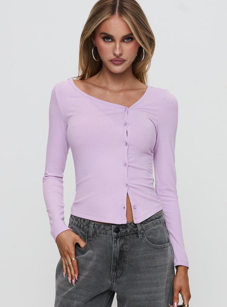 Sadira Long Sleeve Button Up Top Lilac