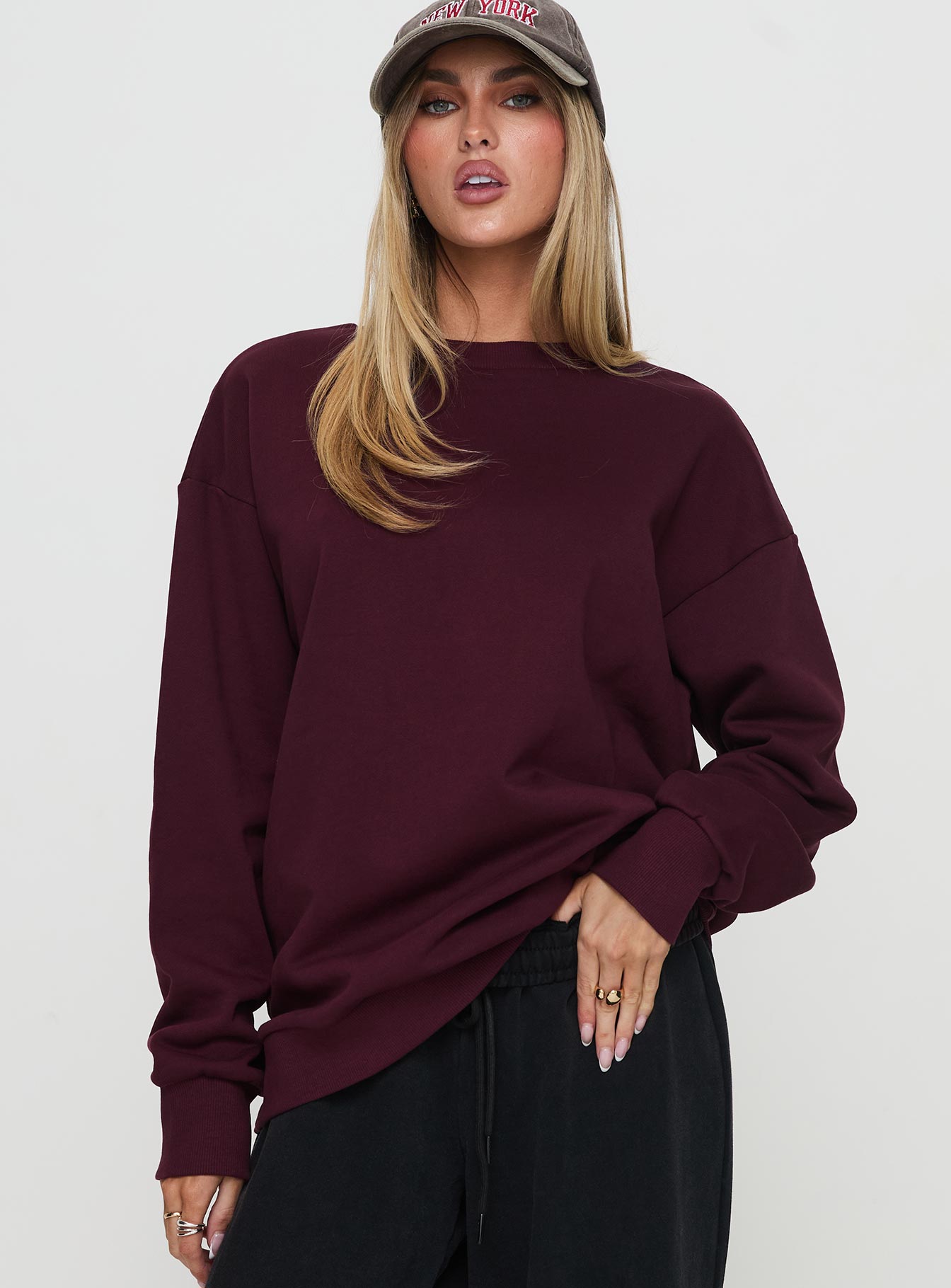 product Princess Polly All Day Crewneck Sweatshirt Wine Long 