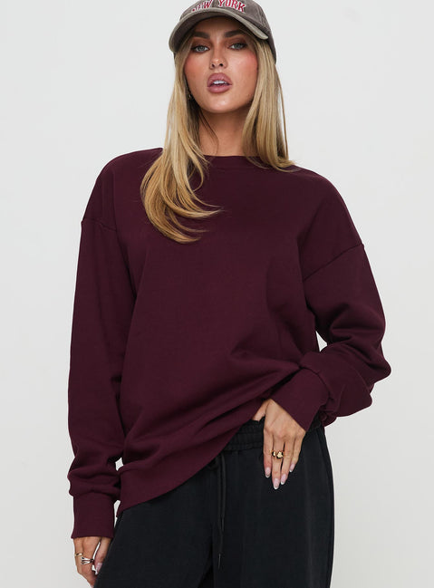 product Princess Polly All Day Crewneck Sweatshirt Wine Long 