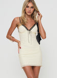 front view of model wearing Princess Polly Nolane Mini Dress Cream Tall V-Neck 