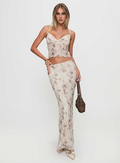   front view of model wearing Princess Polly Shepherd Maxi Skirt Floral Multi Maxi 