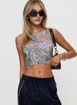 front view of model wearing Princess Polly Couldn't Care Less Graphic Top Leafy Camo Sleeveless Crew Neck 