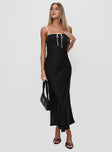 front view of model wearing Princess Polly Vasiliki Maxi Dress Black / White Square Neck 